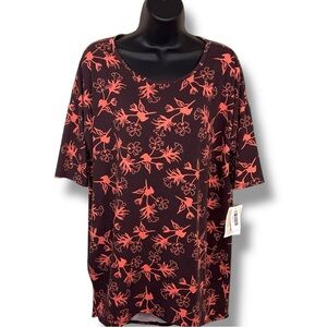 New With Tags LuLaRoe Small Irma Top Floral Short Sleeve Coral Pink/Orange